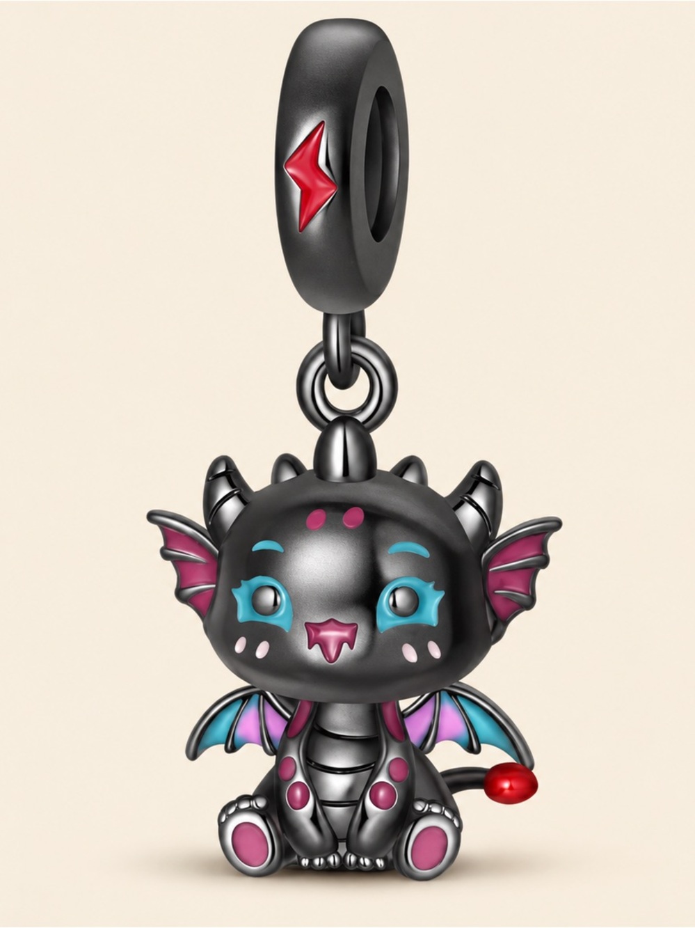Black Dragon Charm Pendant in Pink & Blue